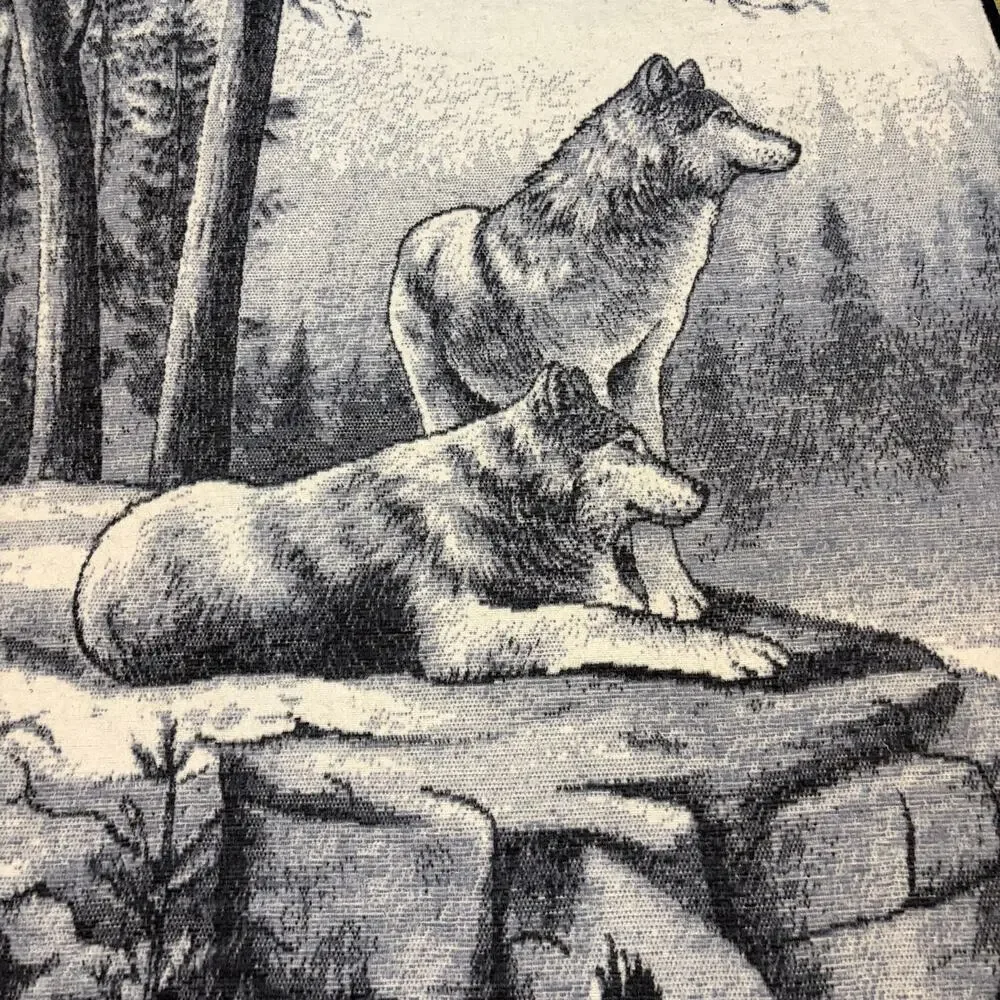Vintage 90s Biederlack Wolf Wolves Fleece Blanket 52x74 Cabin Wildlife Forest